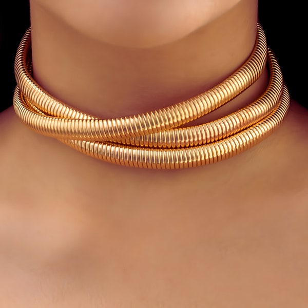 Multilayer Necklace Chunky Braided Choker | Gold/Silver Thick Stripe Choker Necklace | Gift For Her