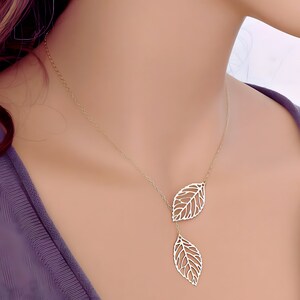 Minimalist Gold Double Leaf Pendant Necklace | Silver Boho Leaf Minimal Leaf Pendant Necklace