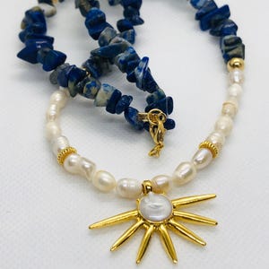Stylish Lapis lazuli and Baroque Pearl Necklace