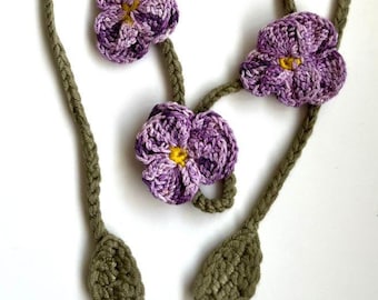 Unique Wild Pansy Crochet Necklace\Belt