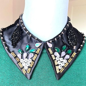Fashionable Black Crepe Beaded Detachable Collar - Unique Handmade Accessory