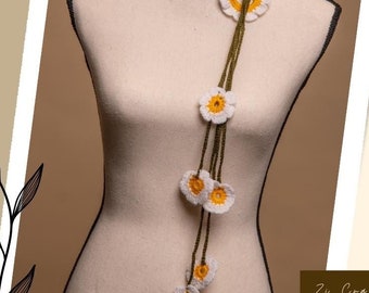 Bohemian White & Green Flower Crochet Necklace\Belt