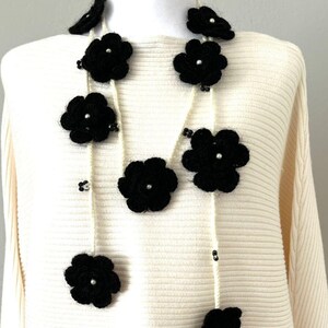 Unique and Chic Handmade Black and White Floral Crochet Necklace