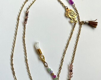 Fashionable Light Gold Eyeglasses Chain with Colorful Beads, Eye Glass Lanyard, Sunglass Strap