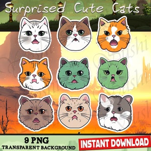 Funny Cute Cats Clipart Stickers Set, Kitty Stickers, Meme Cat Digital Clip Art, Kitty Vectors, Printable Stickers, Kawaii Kitten