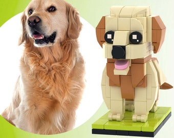 Fully Body Customizable Golden Retriever 1 Dog Photo Custom Brick Figures Small Particle Block Brick Me Figures Customized Golden Retriever