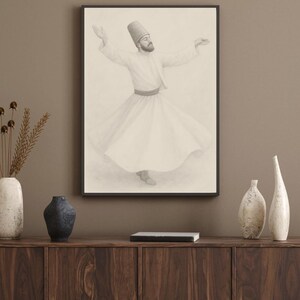 Poster di Mevlana incorniciato su carta opaca | Arte sufi in stile orientale
