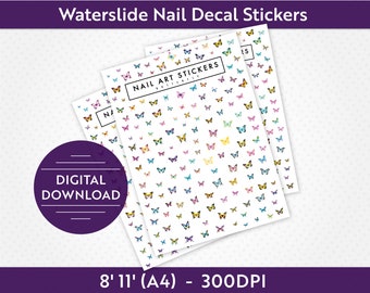 146 Unique Butterfly Nail Art Stickers | Hand-Painted Watercolor & Digital Download | A4 300DPI Printable PDF | Gel Nail Design | 3D Art