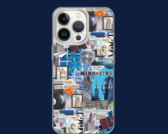 New York aesthetic iPhone case city aesthetic collage blue and silver