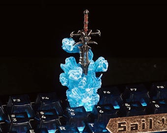 Teclas personalizadas semitransparentes do Arthas, o Lich King Frostmourne de World of Warcraft, de alta qualidade, feitas à mão, colecionáveis e personalizadas para jogos de PC.