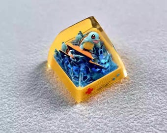 Teclas personalizadas hechas a mano de Pokémon Squirtle amarillo, coleccionables, con animación única, teclas mecánicas personalizadas, juguete de regalo