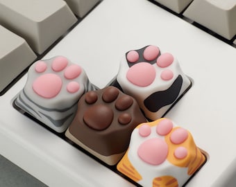 Teclas personalizadas con adorables huellas de gato, caja misteriosa, teclas mecánicas personalizadas con animación única, hechas a mano.