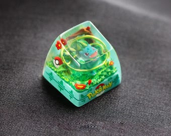 Tecla mecánica personalizada Bulbasaur de resina epoxi para Pocket Monster, hecha a mano, coleccionable, única, regalo personalizado, juguete