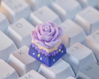 Purple Rose Romance Beauty Girl's Gift Custom Keycap Handmade Unique Animation Personalized Mechanical Keycaps Collectible