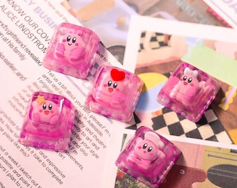 Teclas súper lindas de Kirby Super Star con arco de estrella, de alta calidad, hechas a mano, personalizadas, coleccionables, con animación única, teclas mecánicas personalizables.