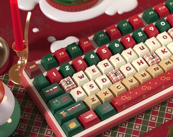 Conjunto completo de teclas personalizadas MDA 138/158 com boneco de neve natalino. Características: Teclas mecânicas personalizadas de alta qualidade.
