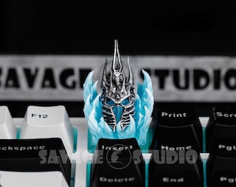 UAU! Teclas personalizadas do Lich King Arthas com o Elmo da Dominação, feitas à mão, colecionáveis, exclusivas, de animação, para teclados mecânicos. Artesanato em madeira.