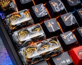 Teclas personalizadas de Shen Long Mytho Creatures, dragón antiguo de oro negro, hechas a mano, de alta calidad, únicas y personalizadas, teclas mecánicas coleccionables