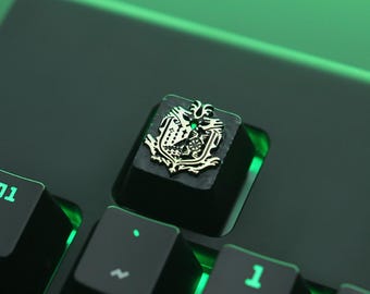 Tecla mecânica personalizada com símbolo de monstro caçador em liga de zinco-alumínio para MHW, item colecionável feito à mão, exclusivo e personalizável para presente.