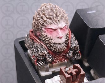 Tecla personalizada con figura de mono Wukong, hecha a mano, animación única, coleccionable, teclas mecánicas personalizables.