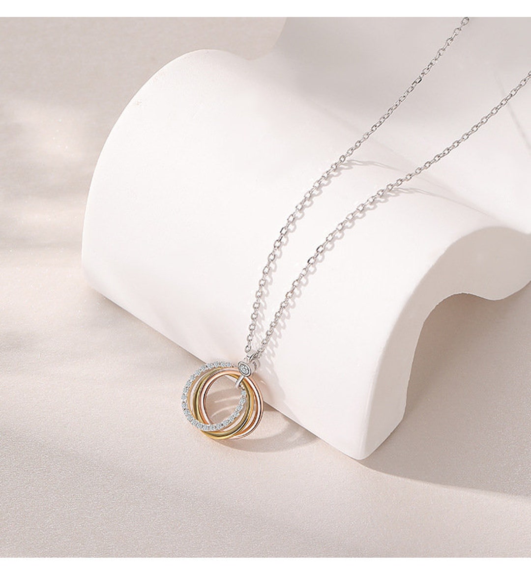 Gold Pendant Necklace for Women 3 Circle 925 Silver Gold Etsy UK