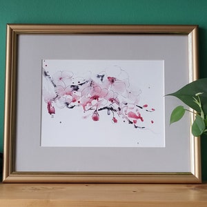 Ramo di melo in fiore, pittura floreale ad acquerello originale, arte dell'acquerello intuitiva, stampa di alta qualità su carta.