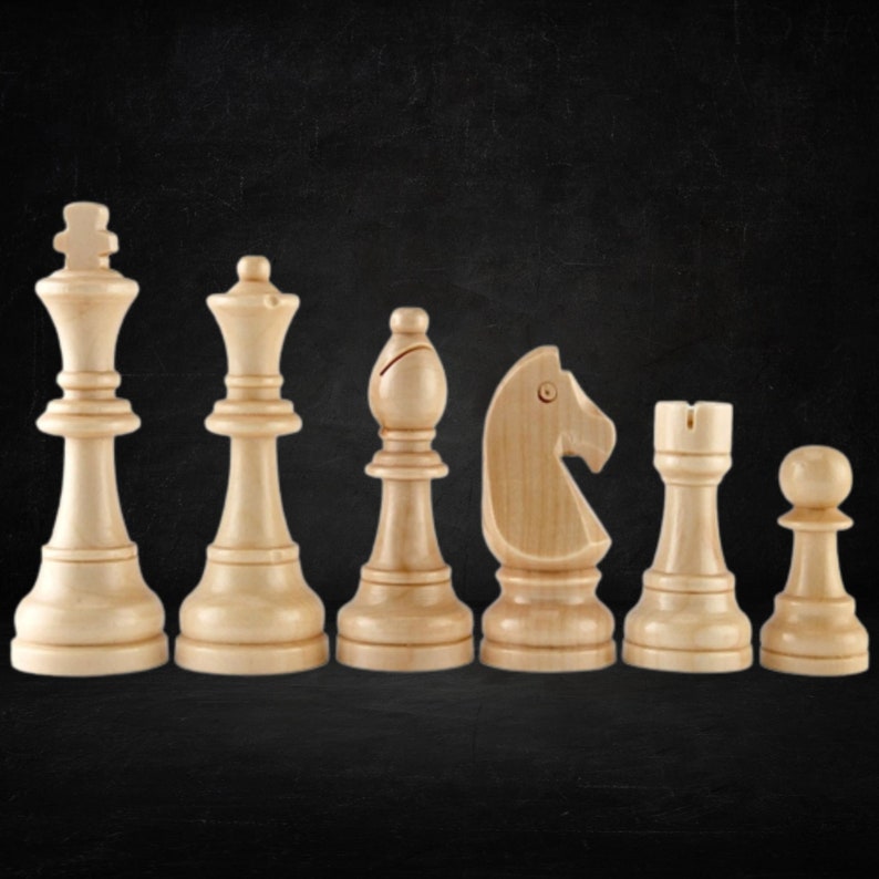 Wooden Chess Pieces Complete Chessmen Etsy