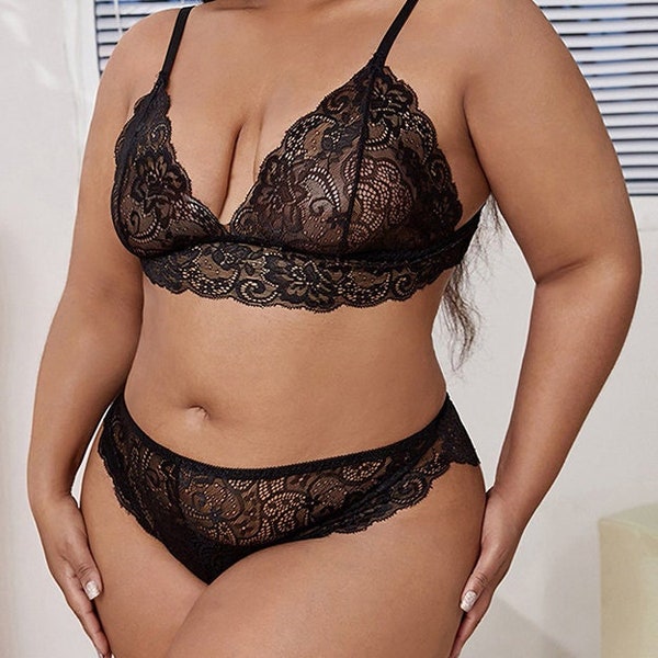 Plus Size Black lace set