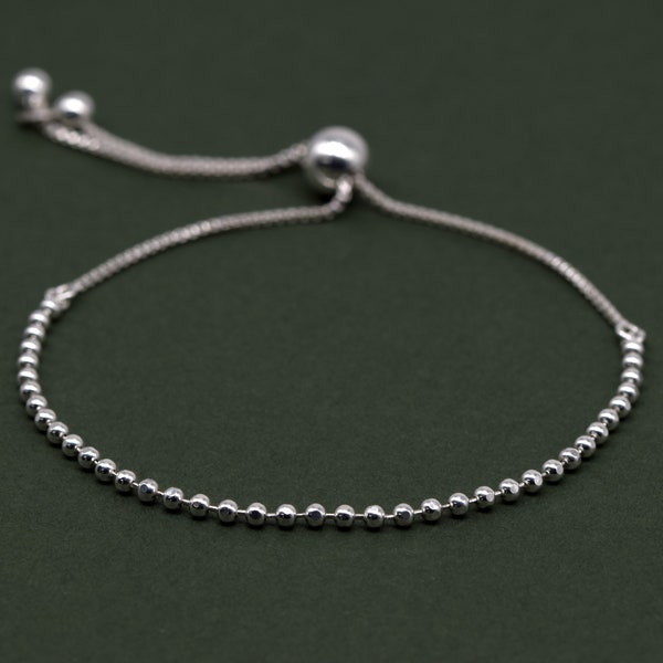 Sterling Silver Slider Bracelet, 2mm Beads, Adjustable Fit, Minimalist Jewellery, Everyday Accessory, Gift for Her