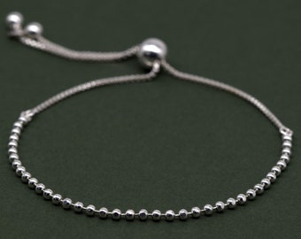 Sterling Silver Slider Bracelet, 2mm Beads, Adjustable Fit, Minimalist Jewellery, Everyday Accessory, Gift for Her
