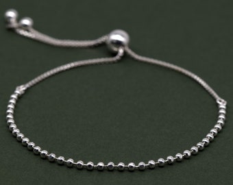 Sterling Silber Slider Armband, 2 mm Perlen, verstellbare Passform, minimalistischer Schmuck, alltägliches Accessoire, Geschenk für sie