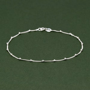 Genuine 925 Sterling Silver Satellite Saturn Curb Chain with 2mm Beads 8.5" Anklet
