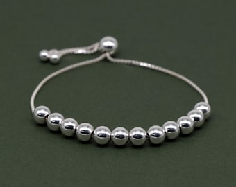 Genuine 925 Sterling Silver Adjustable 6mm Beaded Slider Bracelet