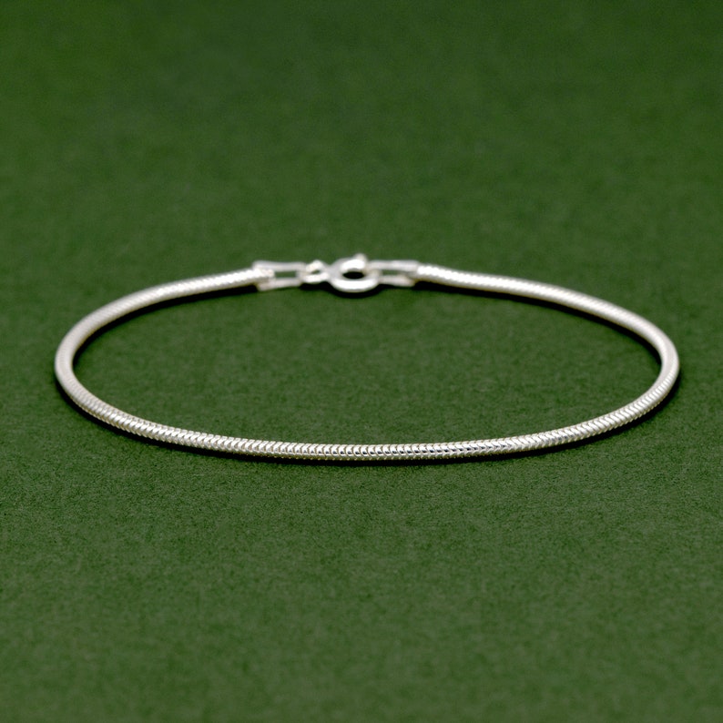 Genuine 925 Sterling Silver 1.6mm Snake Chain Bracelet 6 7 8 Simple Minimalist Jewellery Perfect for Charms & Pendants image 1