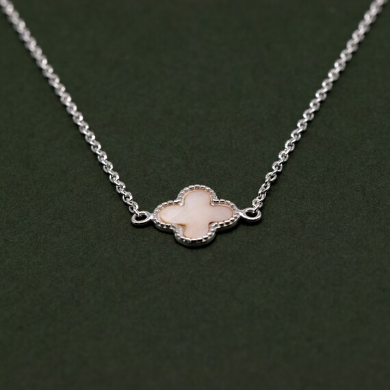 Genuine 925 Sterling Silver Four Leaf Clover Motif Necklace On 17" - 18" Adjustable Rolo Chain