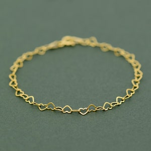 Gold Plated Heart Chain Bracelet, Charm Bracelet, Dainty Bracelet, Heart Jewellery, Gift For Her