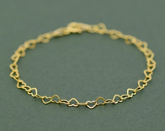 Gold Plated Heart Chain Bracelet, Charm Bracelet, Dainty Bracelet, Heart Jewellery, Gift For Her