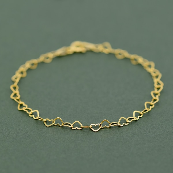 Gold Plated Heart Chain Bracelet, Charm Bracelet, Dainty Bracelet, Heart Jewellery, Gift For Her