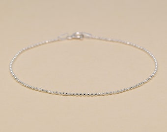 Genuine 925 Sterling Silver Diamond Cut 1.2mm Ball Chain Anklet 10"