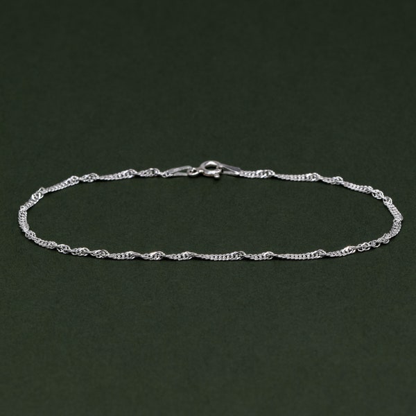 Genuine 925 Sterling Silver 1.9mm Singapore Chain Anklet 10"