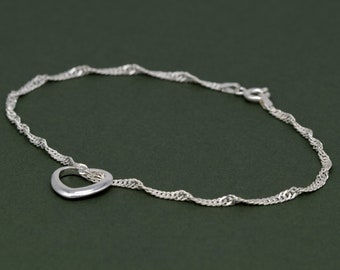 Genuine 925 Sterling Silver 10" Singapore Chain Anklet With Open Floating Pendant