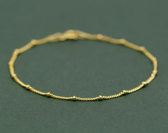 Gold Plated Beaded Curb Chain Bracelet, Dainty Bracelet, Delicate Gold Bracelet, Minimalist Jewellery, Gift for Her