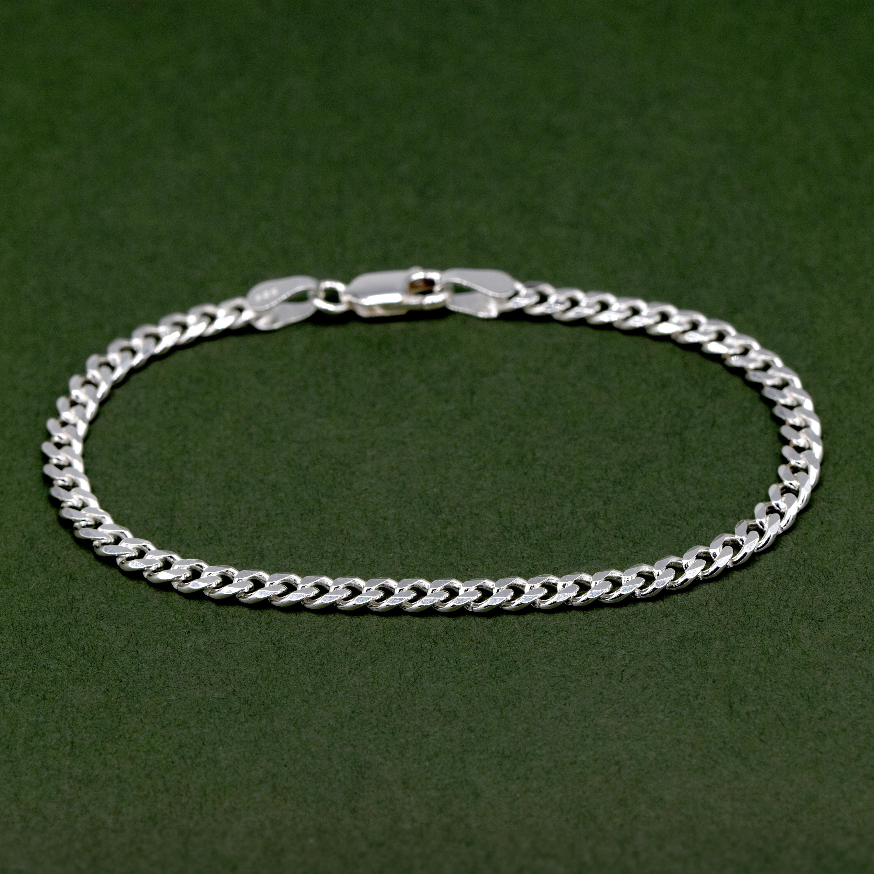 I'M OK for RHC Silver Curb Bracelet（L） Sterling Silver Flat Curb Bracelet, Solid Silver Chain