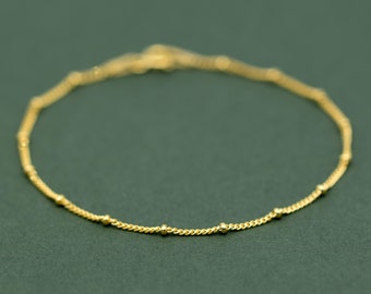 Beaded Gold Plated Anklet, Fine Curb Chain Anklet, Layered Anklet, Beach Jewelry, Gift for Her