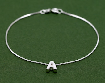 Sterling Silver Letter Bracelet A - Z, Personalised Initial Charm Bracelet, Gift for Her, Custom Monogram Jewellery