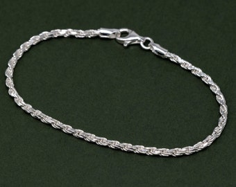 Bracelet de chaîne de corde en argent sterling, bracelet en argent élégant, bracelet minimaliste, bijoux délicats, cadeau pour elle