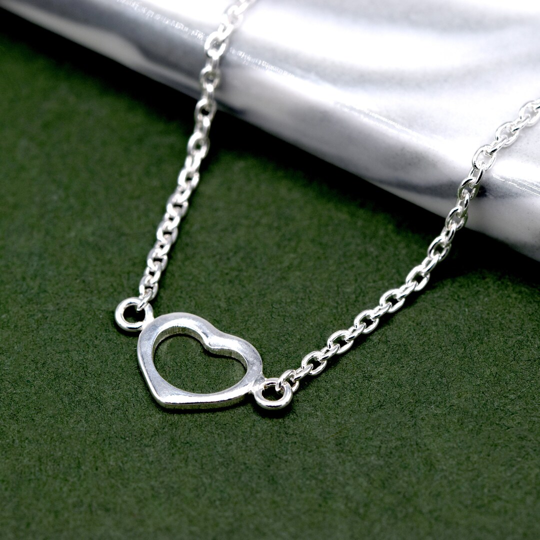Sterling Silver Heart on Rolo Chain Necklace, Delicate Pendant ...