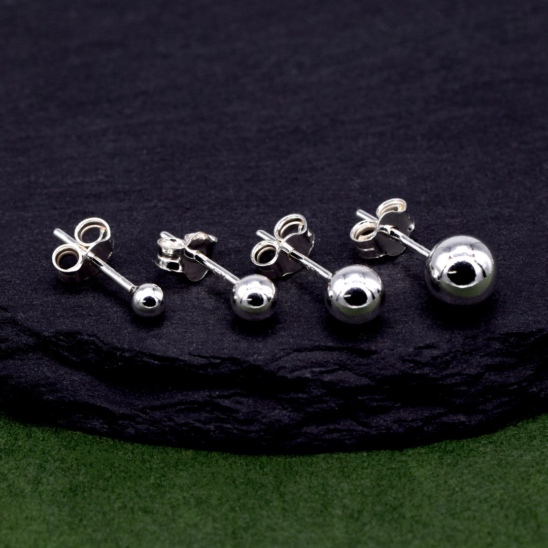 Pair of Genuine 925 Sterling Silver Ball Ear Studs Available in Sizes 3