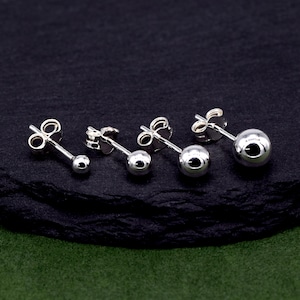 Pair of Genuine 925 Sterling Silver Ball Ear Studs available in sizes 3,4,5,6mm Diameters Minimalist Ball Studs For Her