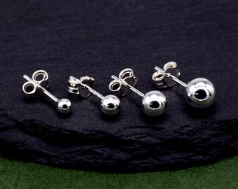Pair of Genuine 925 Sterling Silver Ball Ear Studs available in sizes 3,4,5,6mm Diameters Minimalist Ball Studs For Her